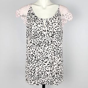 Ricki's Leopard Print Pink Lace Capped Shoulder Top Front Cutout  Size Size XL